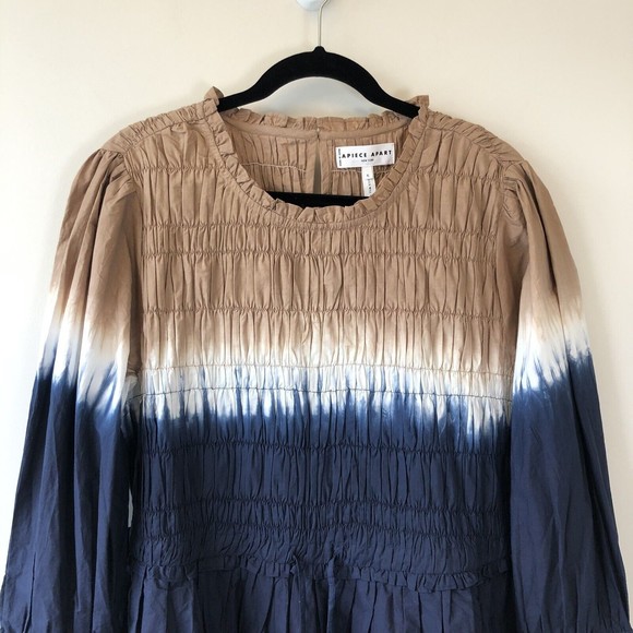 Apiece Apart Aldea Smocked Mini Dress Dipped Shibori Organic Cotton XL NWT’s - Picture 7 of 15